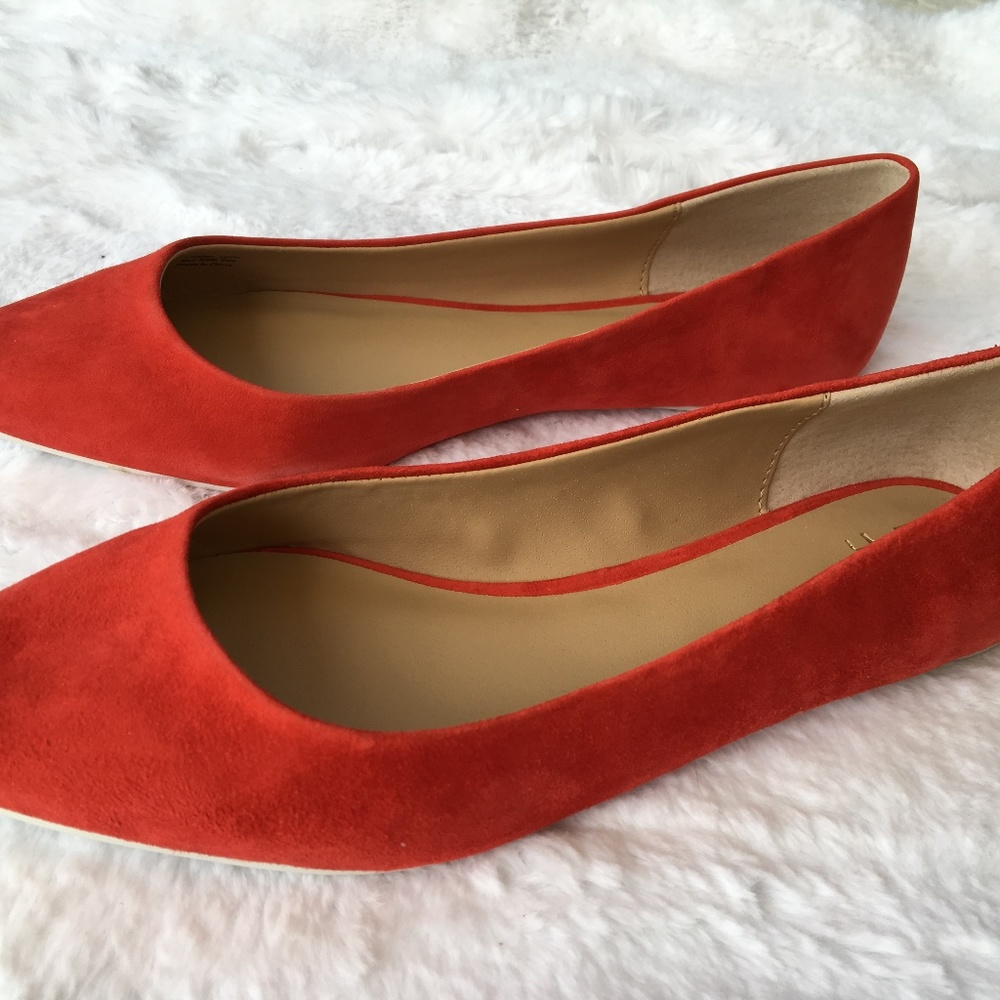 New In Box Red Suede Pointy Toe Flats